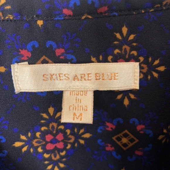 Skies Are Blue Women's V-Neck Patterned Long Sleeve Popover Blouse Size Medium - Picture 2 of 6